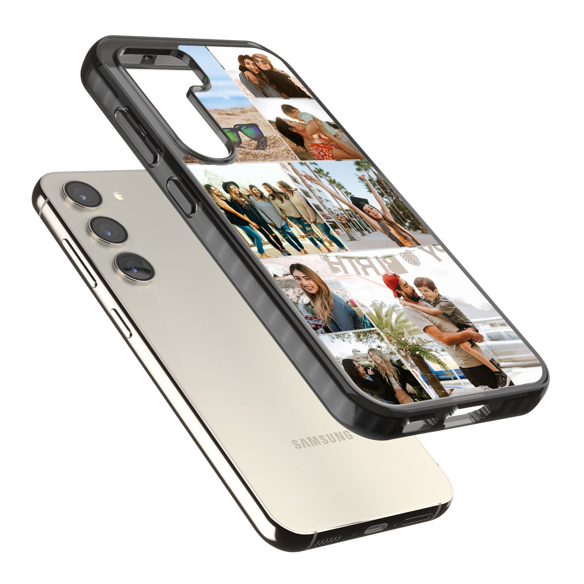 Personalised Photo Grid Samsung S22 / Samsung S22 Plus / Samsung S23 / Samsung S23 Plus / Samsung S24 / Samsung S24 Plus Impact Black Phone Case angled