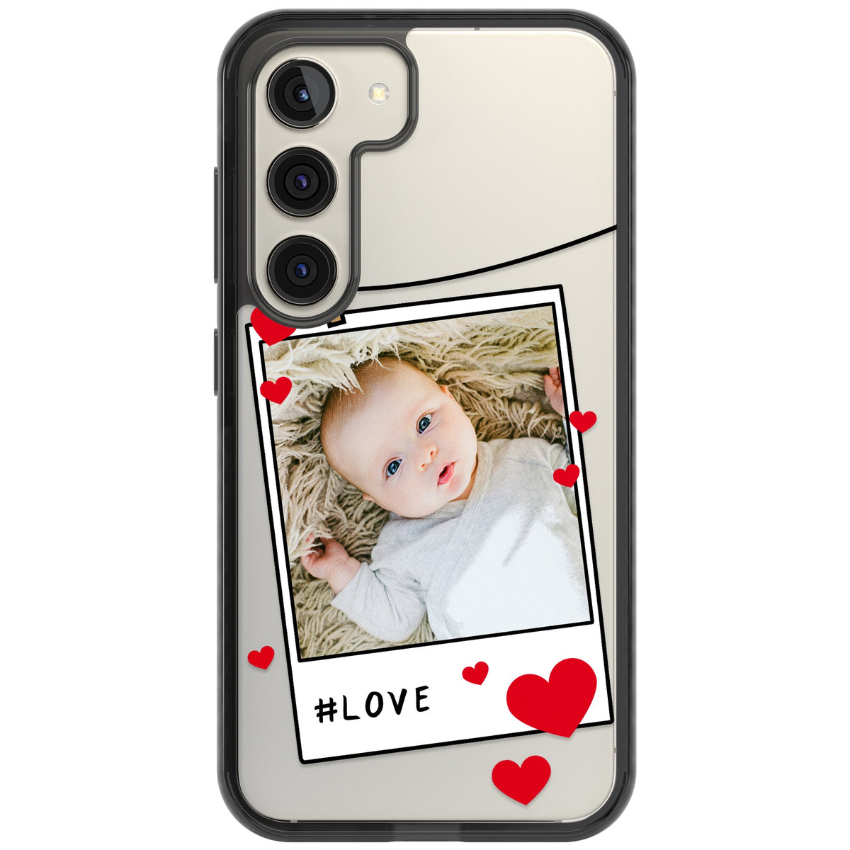 Personalised Paperclip & Hearts Polaroid Samsung S22 / Samsung S22 Plus / Samsung S23 / Samsung S23 Plus / Samsung S24 / Samsung S24 Plus Impact Black Phone Case front