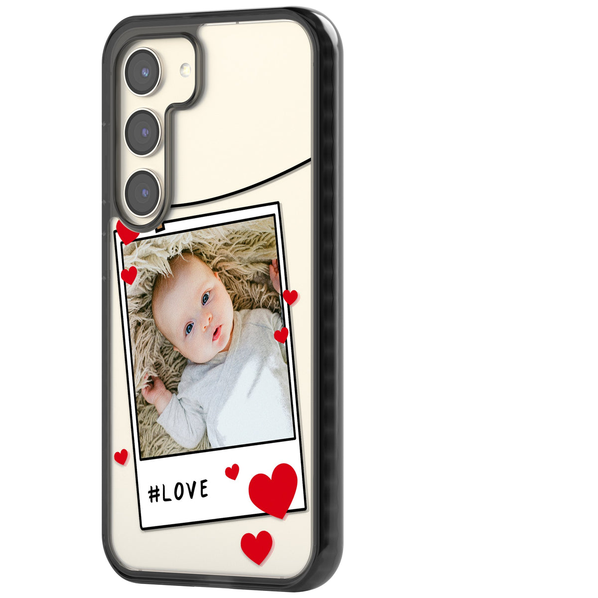 Personalised Paperclip & Hearts Polaroid Samsung S22 / Samsung S22 Plus / Samsung S23 / Samsung S23 Plus / Samsung S24 / Samsung S24 Plus Impact Black Phone Case side