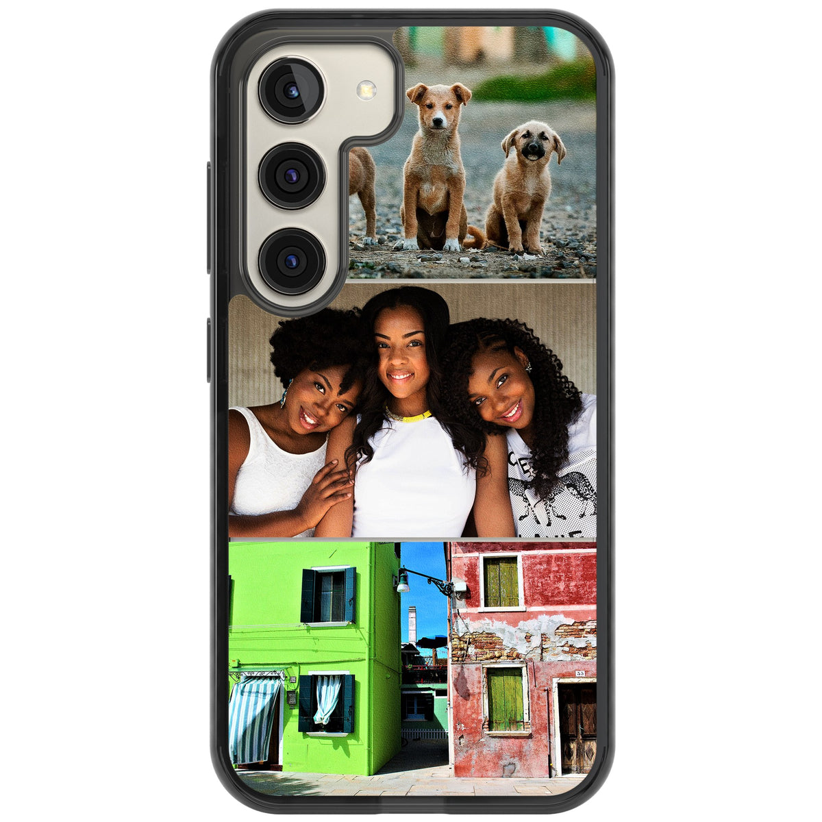 Personalised 3 Photo Grid Samsung S22 / Samsung S22 Plus / Samsung S23 / Samsung S23 Plus / Samsung S24 / Samsung S24 Plus Impact Black Phone Case front