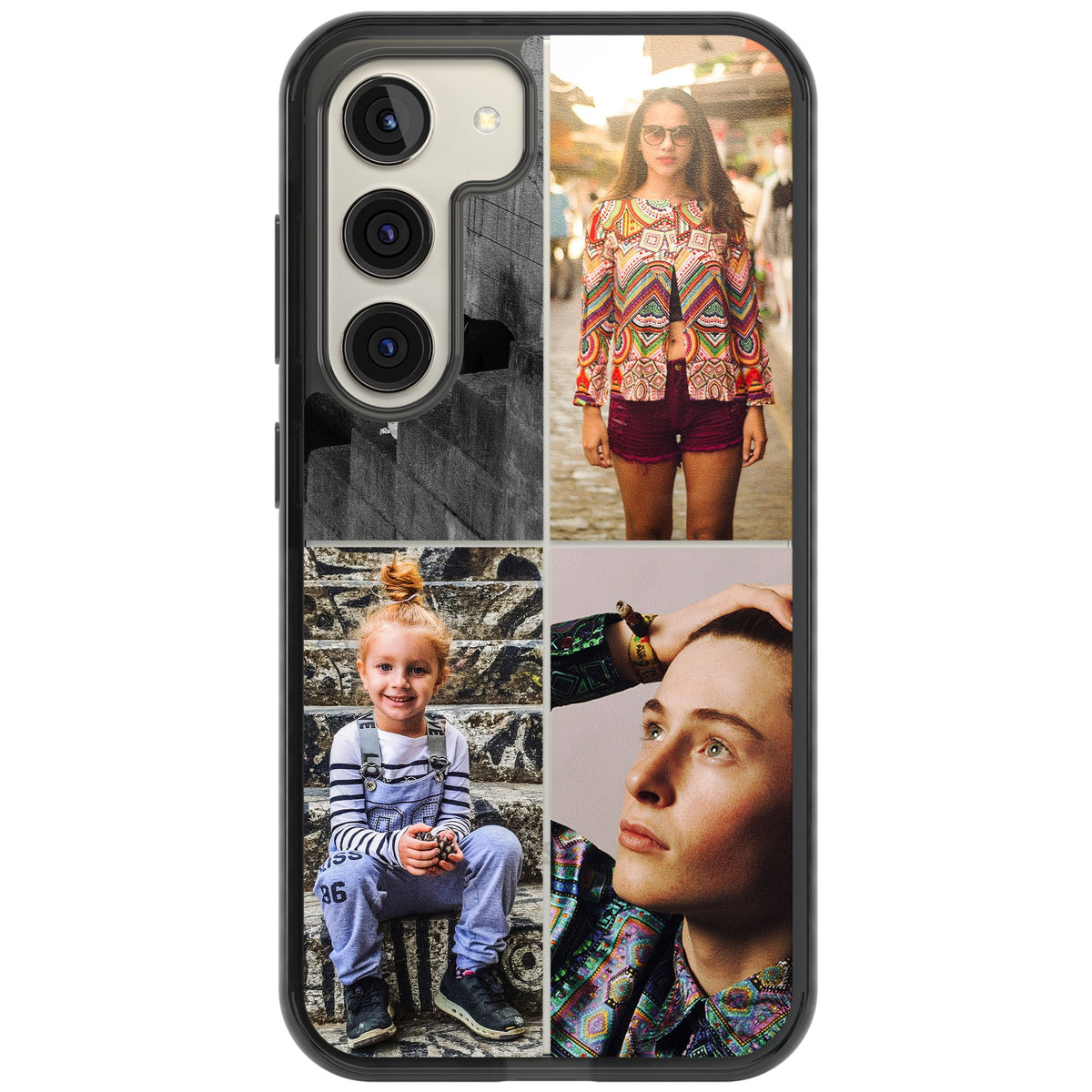 Personalised 4 Photo Grid Samsung S22 / Samsung S22 Plus / Samsung S23 / Samsung S23 Plus / Samsung S24 / Samsung S24 Plus Impact Black Phone Case front