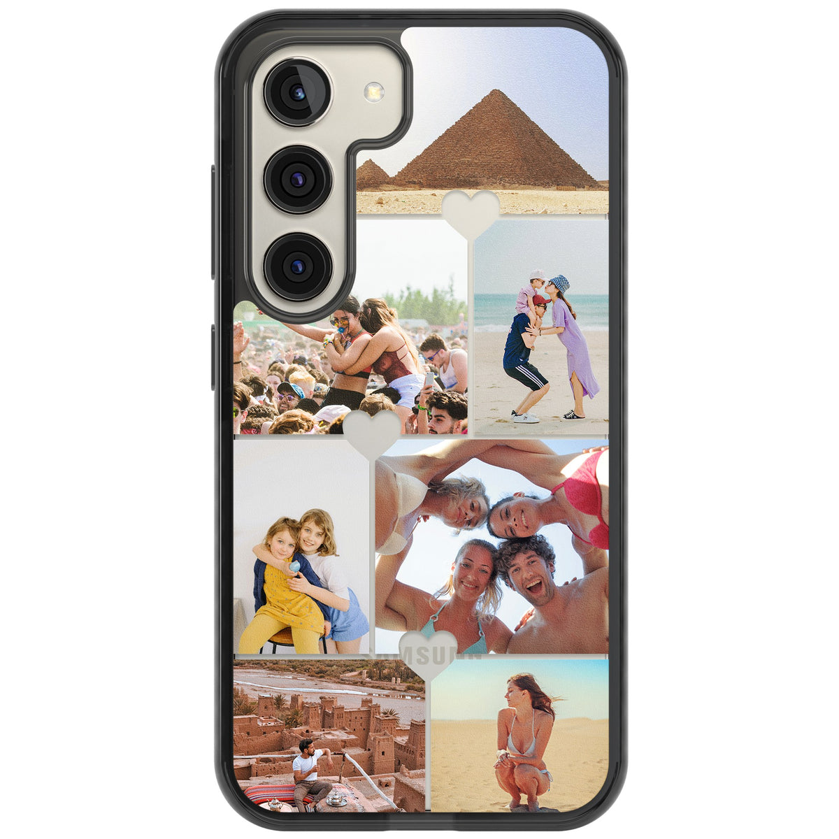 Personalised Heart Photo Grid Samsung S22 / Samsung S22 Plus / Samsung S23 / Samsung S23 Plus / Samsung S24 / Samsung S24 Plus Impact Black Phone Case front