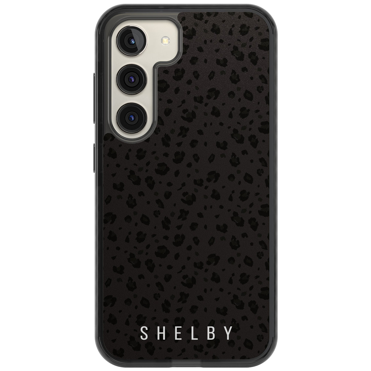 Personalised Dark Leopard Samsung S22 / Samsung S22 Plus / Samsung S23 / Samsung S23 Plus / Samsung S24 / Samsung S24 Plus Impact Black Phone Case front