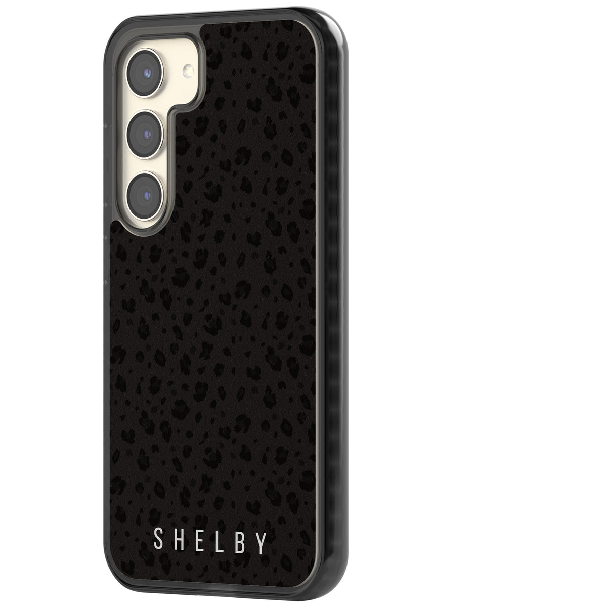 Personalised Dark Leopard Samsung S22 / Samsung S22 Plus / Samsung S23 / Samsung S23 Plus / Samsung S24 / Samsung S24 Plus Impact Black Phone Case side