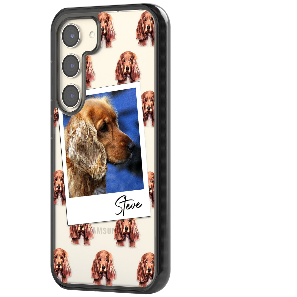 Personalised Cocker Spaniel Instant Camera Photo Samsung S22 / Samsung S22 Plus / Samsung S23 / Samsung S23 Plus / Samsung S24 / Samsung S24 Plus Impact Black Phone Case side
