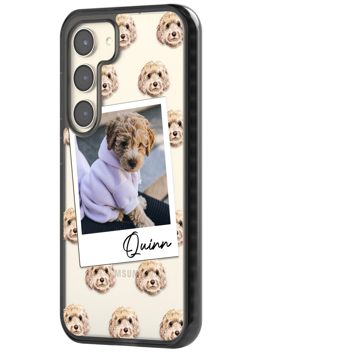 Personalised Cream Cockapoo Instant Camera Photo Samsung S22 / Samsung S22 Plus / Samsung S23 / Samsung S23 Plus / Samsung S24 / Samsung S24 Plus Impact Black Phone Case side