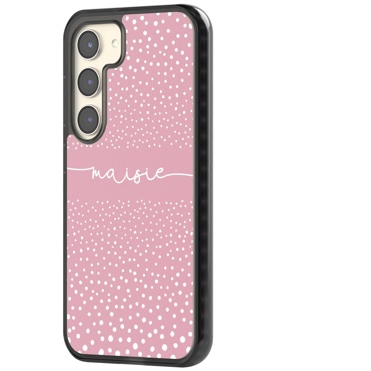 Personalised Pink Dots Samsung S22 / Samsung S22 Plus / Samsung S23 / Samsung S23 Plus / Samsung S24 / Samsung S24 Plus Impact Black Phone Case side