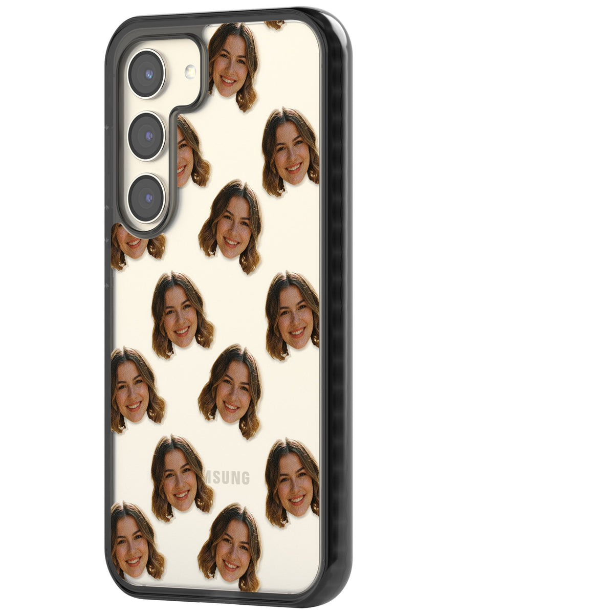 Falling Faces Pattern Samsung S22 / Samsung S22 Plus / Samsung S23 / Samsung S23 Plus / Samsung S24 / Samsung S24 Plus Impact Black Phone Case side
