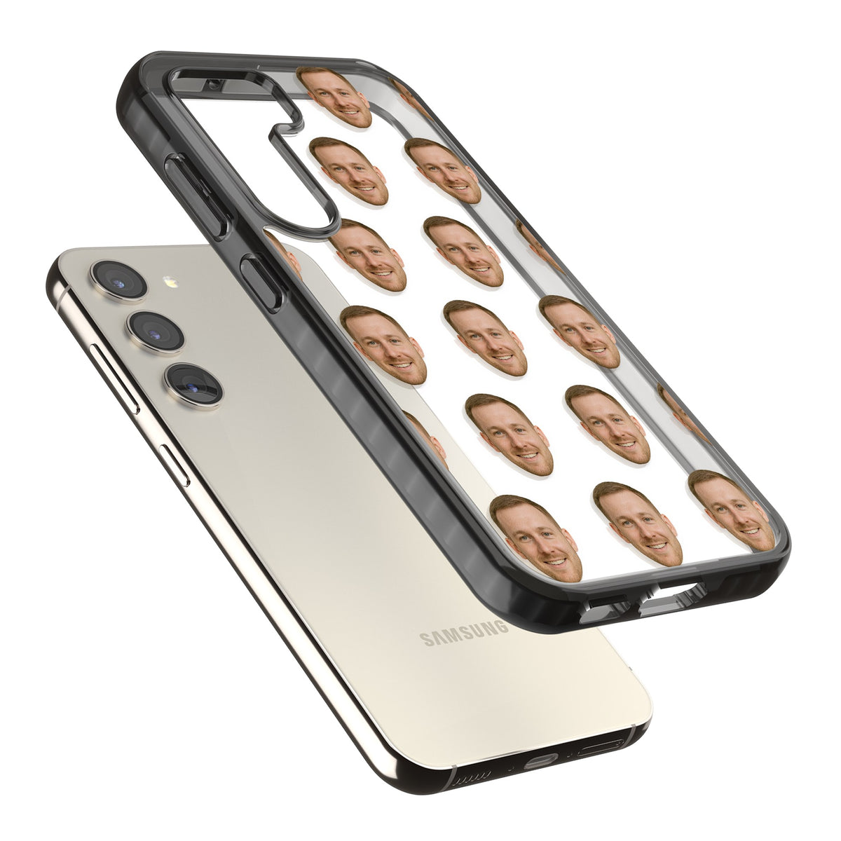 Face Pattern Samsung S22 / Samsung S22 Plus / Samsung S23 / Samsung S23 Plus / Samsung S24 / Samsung S24 Plus Impact Black Phone Case angled