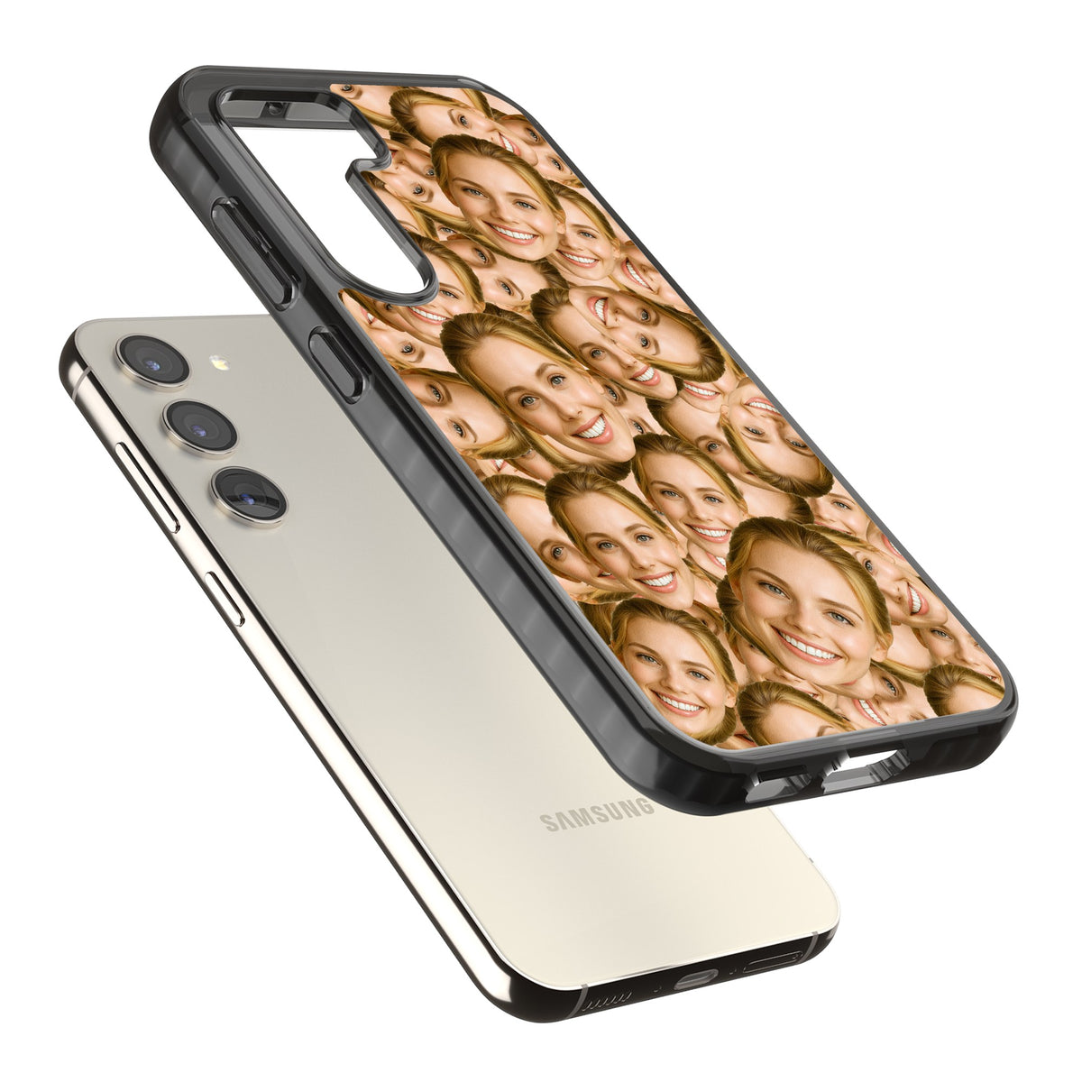 Face Collage Samsung S22 / Samsung S22 Plus / Samsung S23 / Samsung S23 Plus / Samsung S24 / Samsung S24 Plus Impact Black Phone Case angled