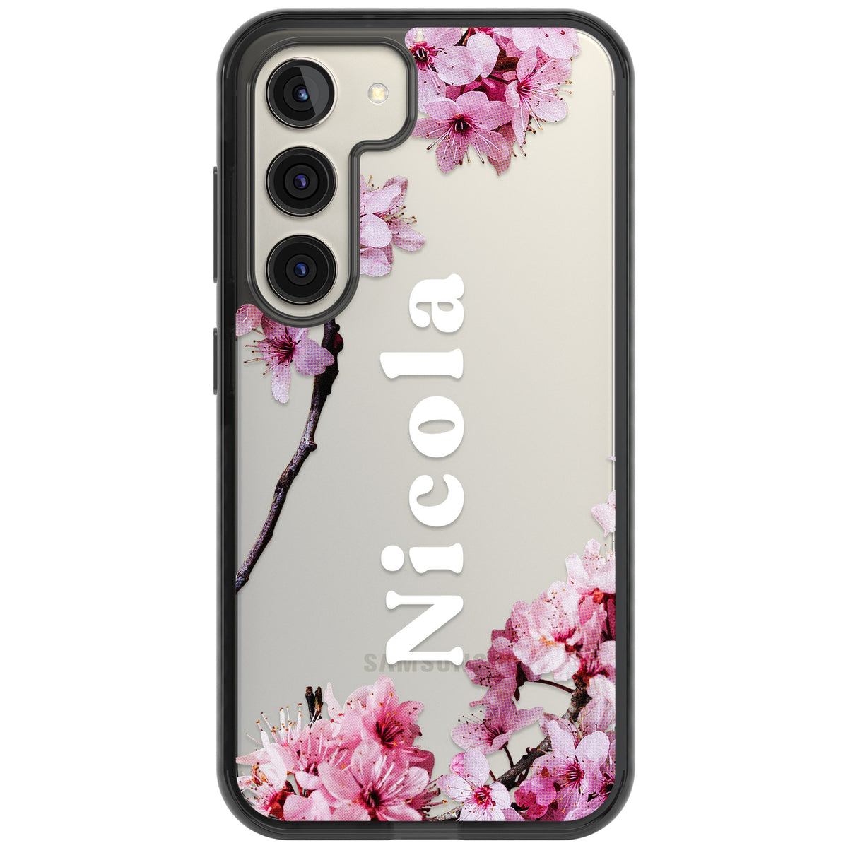 Personalised Cherry Blossom Samsung S22 / Samsung S22 Plus / Samsung S23 / Samsung S23 Plus / Samsung S24 / Samsung S24 Plus Impact Black Phone Case front