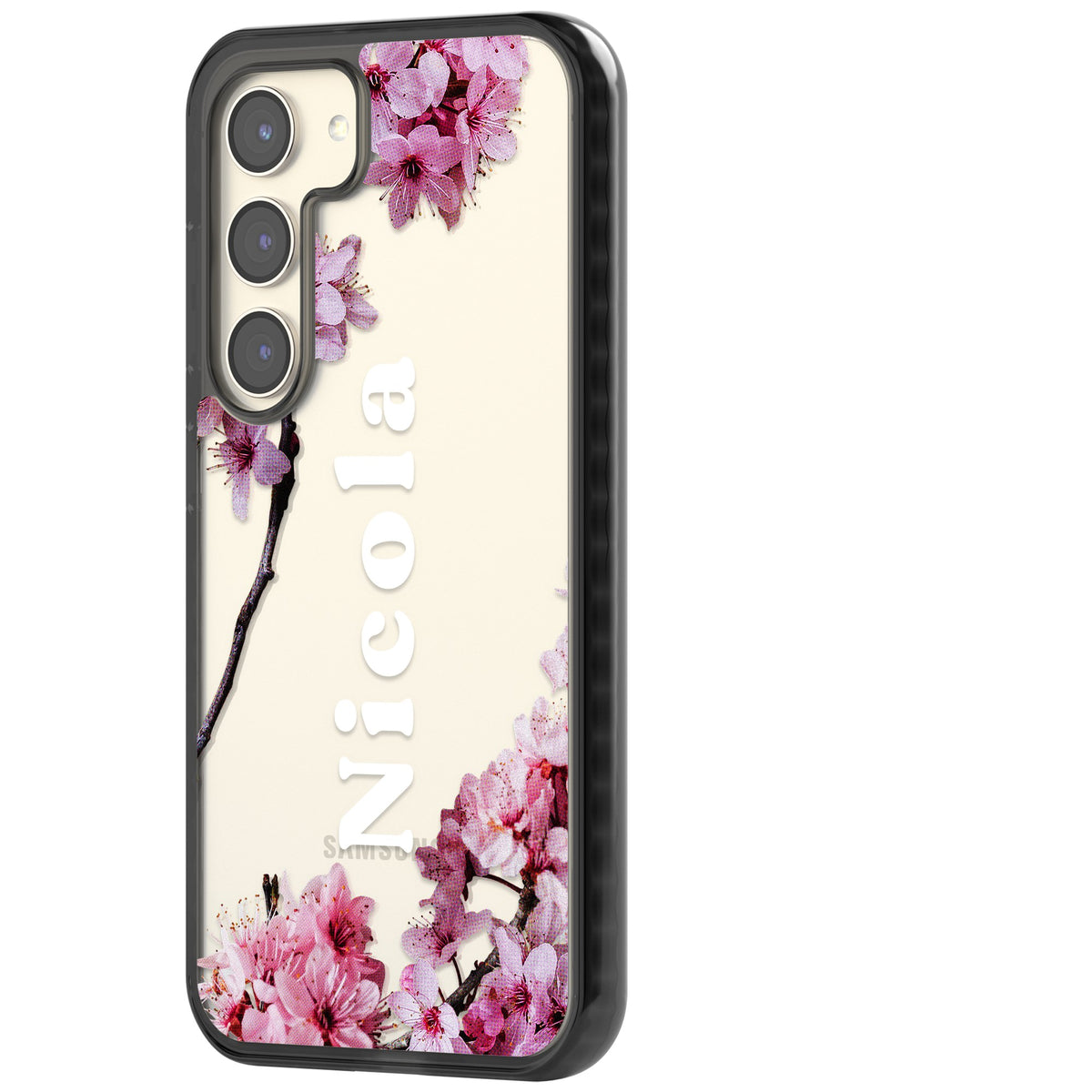 Personalised Cherry Blossom Samsung S22 / Samsung S22 Plus / Samsung S23 / Samsung S23 Plus / Samsung S24 / Samsung S24 Plus Impact Black Phone Case side