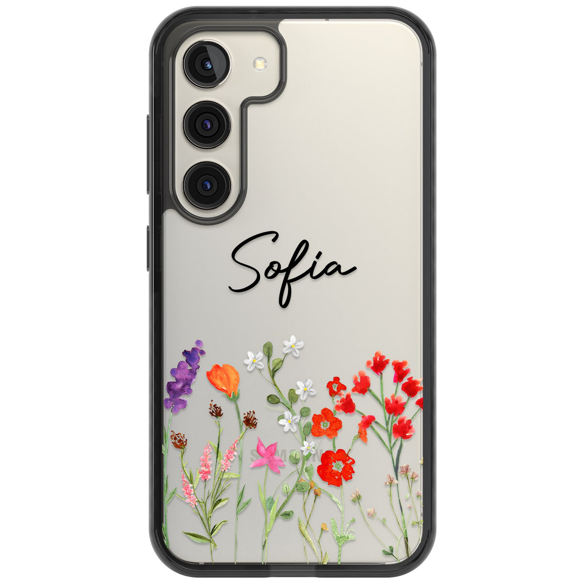Personalised Spring Wildflowers Samsung S22 / Samsung S22 Plus / Samsung S23 / Samsung S23 Plus / Samsung S24 / Samsung S24 Plus Impact Black Phone Case front