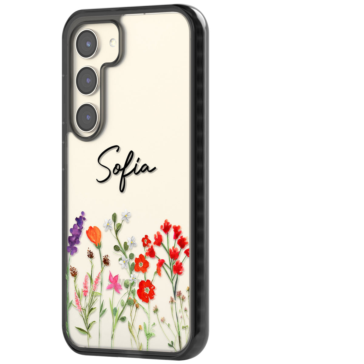 Personalised Spring Wildflowers Samsung S22 / Samsung S22 Plus / Samsung S23 / Samsung S23 Plus / Samsung S24 / Samsung S24 Plus Impact Black Phone Case side