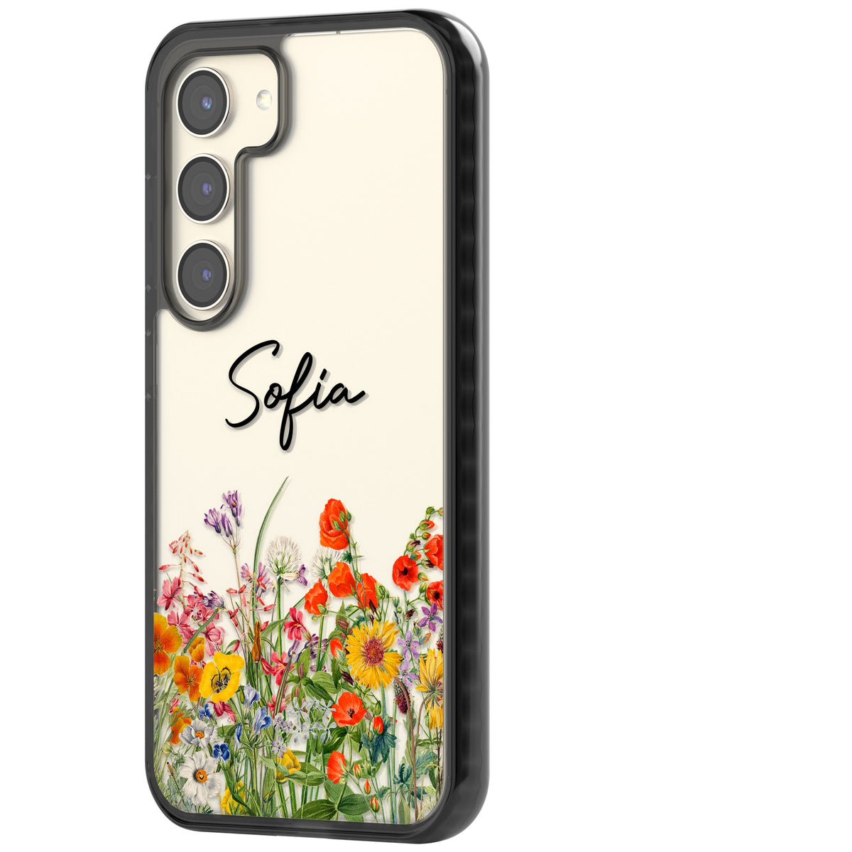 Personalised Summer Wildflowers Samsung S22 / Samsung S22 Plus / Samsung S23 / Samsung S23 Plus / Samsung S24 / Samsung S24 Plus Impact Black Phone Case side