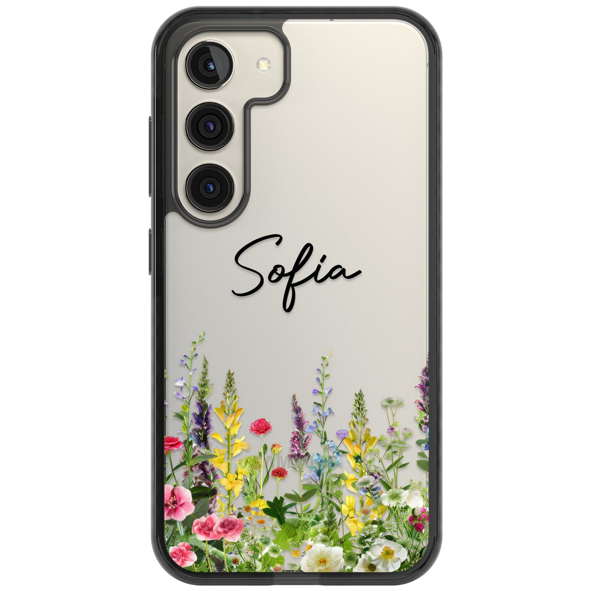 Personalised Garden Wildfowers Samsung S22 / Samsung S22 Plus / Samsung S23 / Samsung S23 Plus / Samsung S24 / Samsung S24 Plus Impact Black Phone Case front