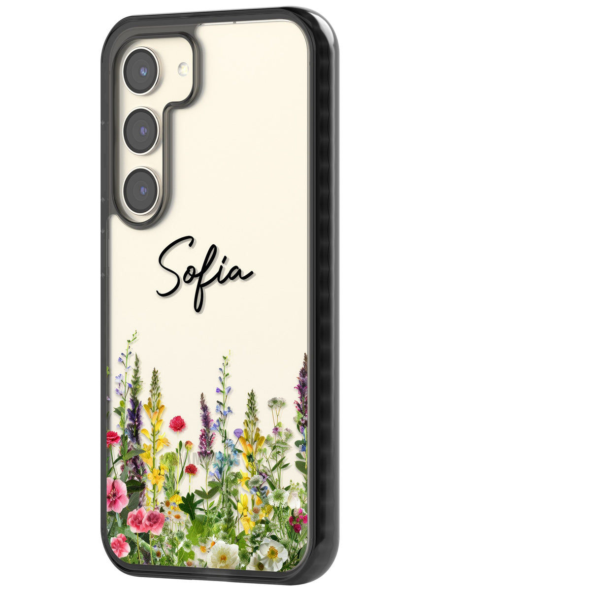 Personalised Garden Wildfowers Samsung S22 / Samsung S22 Plus / Samsung S23 / Samsung S23 Plus / Samsung S24 / Samsung S24 Plus Impact Black Phone Case side
