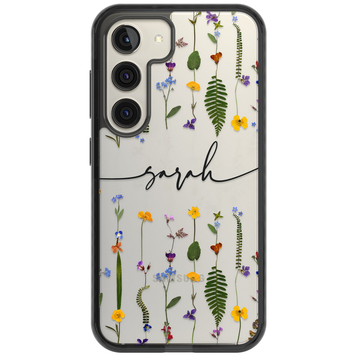 Personalised Wildflower Chain Samsung S22 / Samsung S22 Plus / Samsung S23 / Samsung S23 Plus / Samsung S24 / Samsung S24 Plus Impact Black Phone Case front