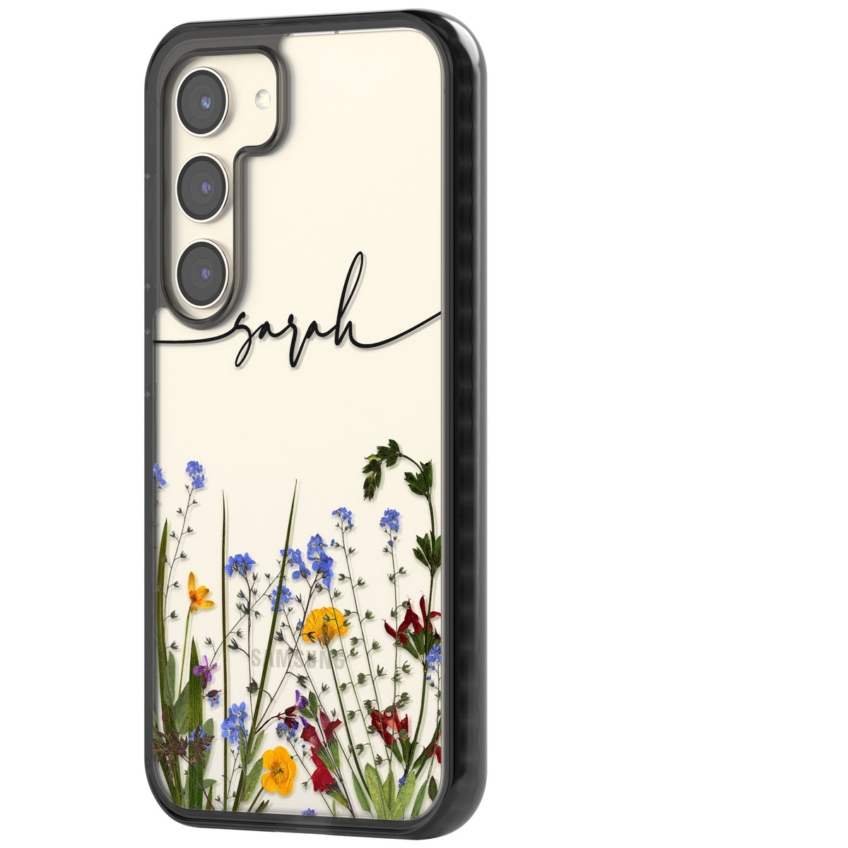 Personalised Wildflower Script Samsung S22 / Samsung S22 Plus / Samsung S23 / Samsung S23 Plus / Samsung S24 / Samsung S24 Plus Impact Black Phone Case side