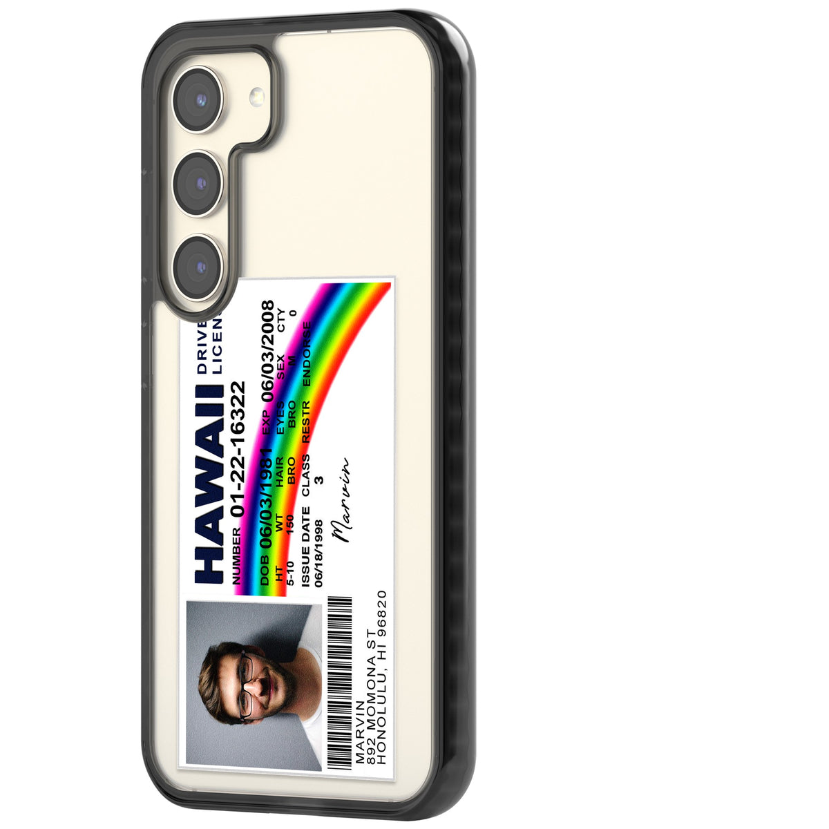Personalised Hawaii Driving License Samsung S22 / Samsung S22 Plus / Samsung S23 / Samsung S23 Plus / Samsung S24 / Samsung S24 Plus Impact Black Phone Case side