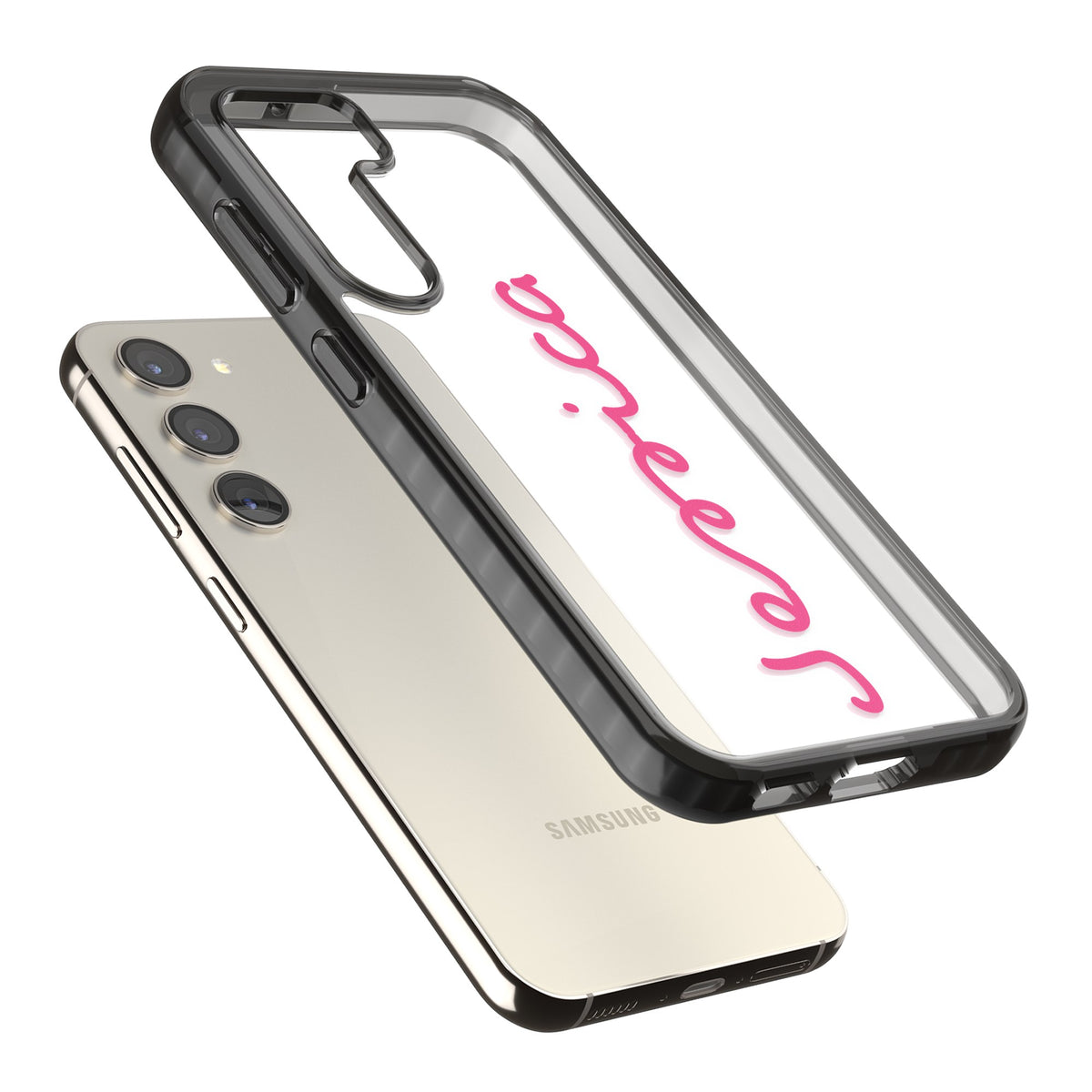 Personalised Summer Name Samsung S22 / Samsung S22 Plus / Samsung S23 / Samsung S23 Plus / Samsung S24 / Samsung S24 Plus Impact Black Phone Case angled