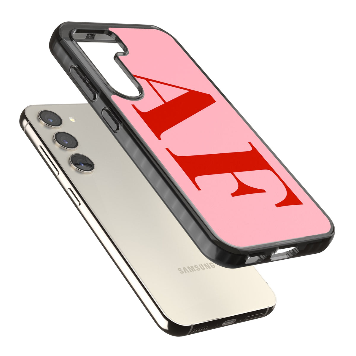 Personalised Red & Pink Letters Samsung S22 / Samsung S22 Plus / Samsung S23 / Samsung S23 Plus / Samsung S24 / Samsung S24 Plus Impact Black Phone Case angled