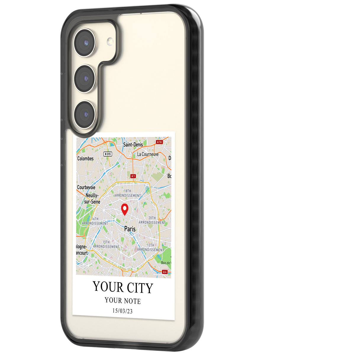 Personalised World Map Samsung S22 / Samsung S22 Plus / Samsung S23 / Samsung S23 Plus / Samsung S24 / Samsung S24 Plus Impact Black Phone Case side