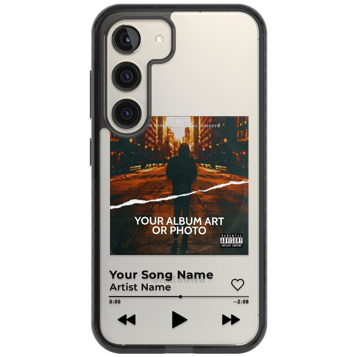 Personalised Music Player Samsung S22 / Samsung S22 Plus / Samsung S23 / Samsung S23 Plus / Samsung S24 / Samsung S24 Plus Impact Black Phone Case front