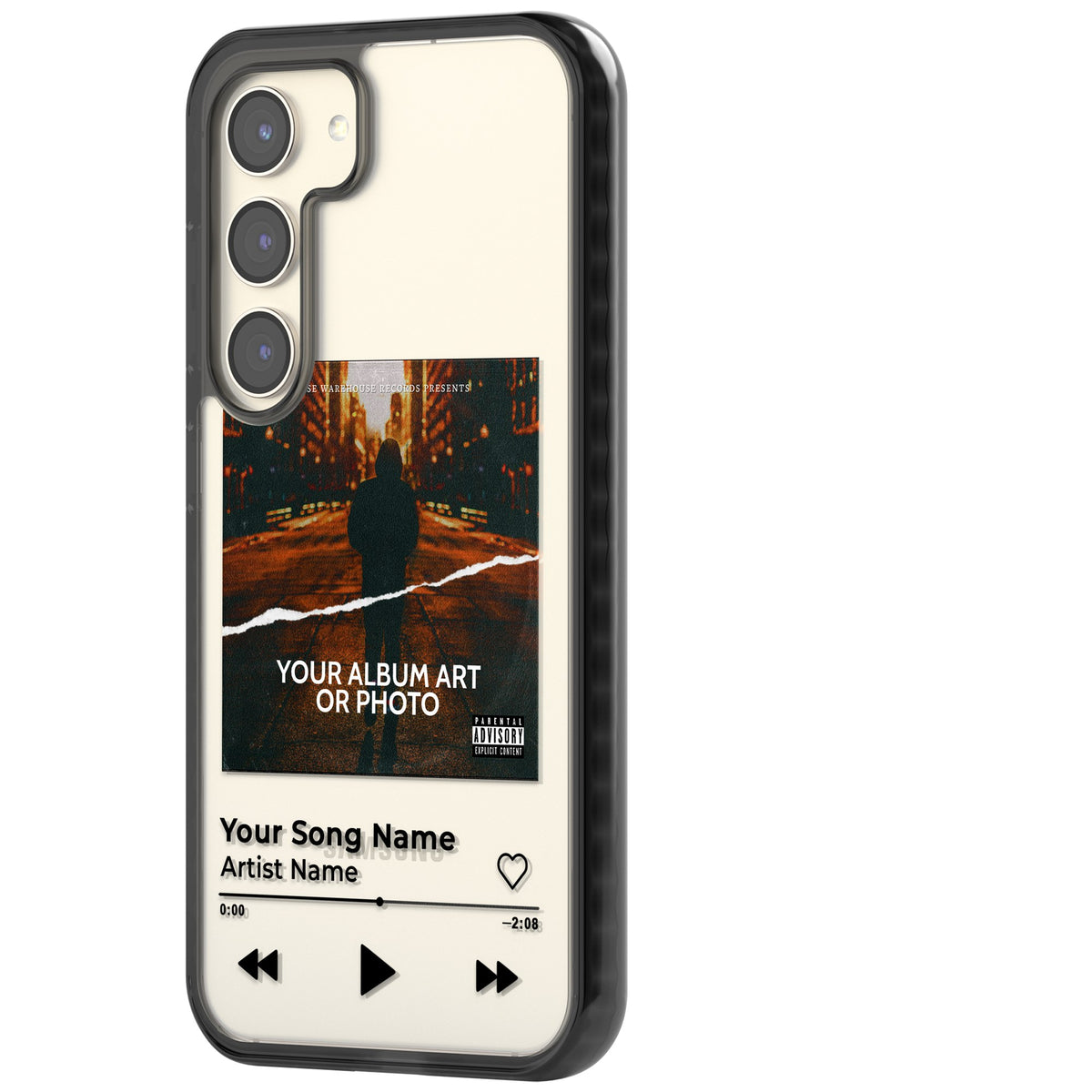 Personalised Music Player Samsung S22 / Samsung S22 Plus / Samsung S23 / Samsung S23 Plus / Samsung S24 / Samsung S24 Plus Impact Black Phone Case side