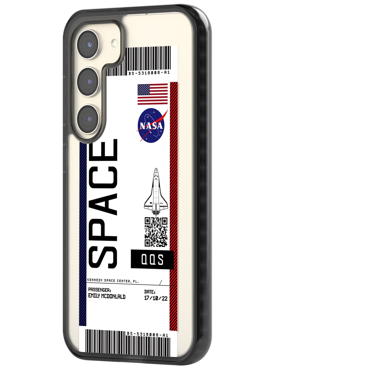 Personalised Nasa Boarding Pass (Light) Samsung S22 / Samsung S22 Plus / Samsung S23 / Samsung S23 Plus / Samsung S24 / Samsung S24 Plus Impact Black Phone Case side