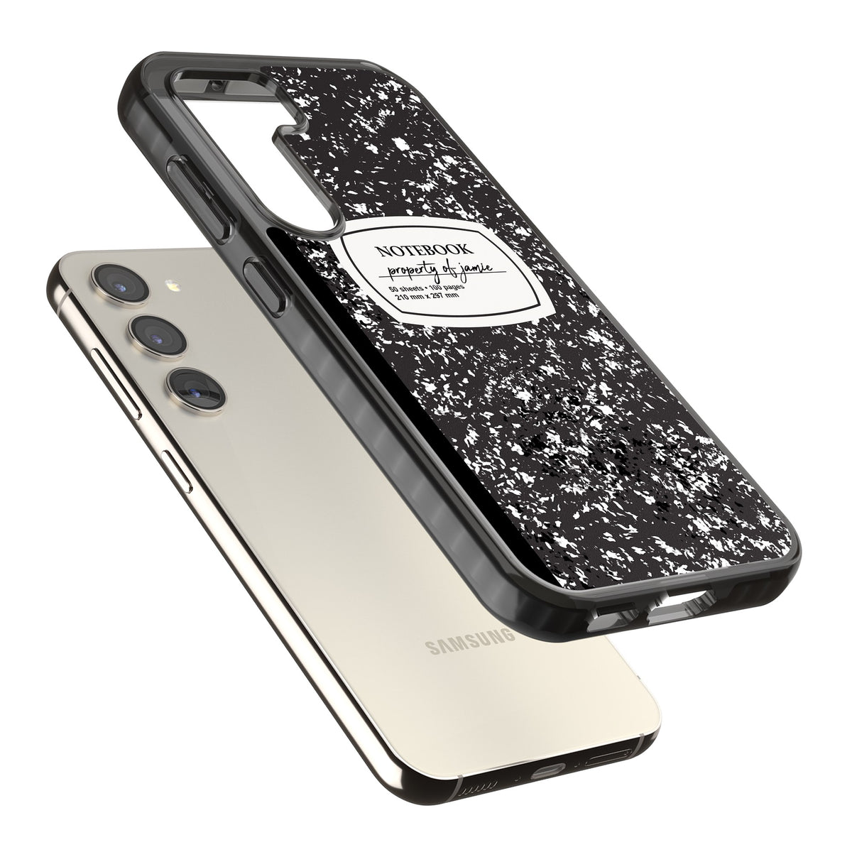 Personalised Classic Composition Samsung S22 / Samsung S22 Plus / Samsung S23 / Samsung S23 Plus / Samsung S24 / Samsung S24 Plus Impact Black Phone Case angled