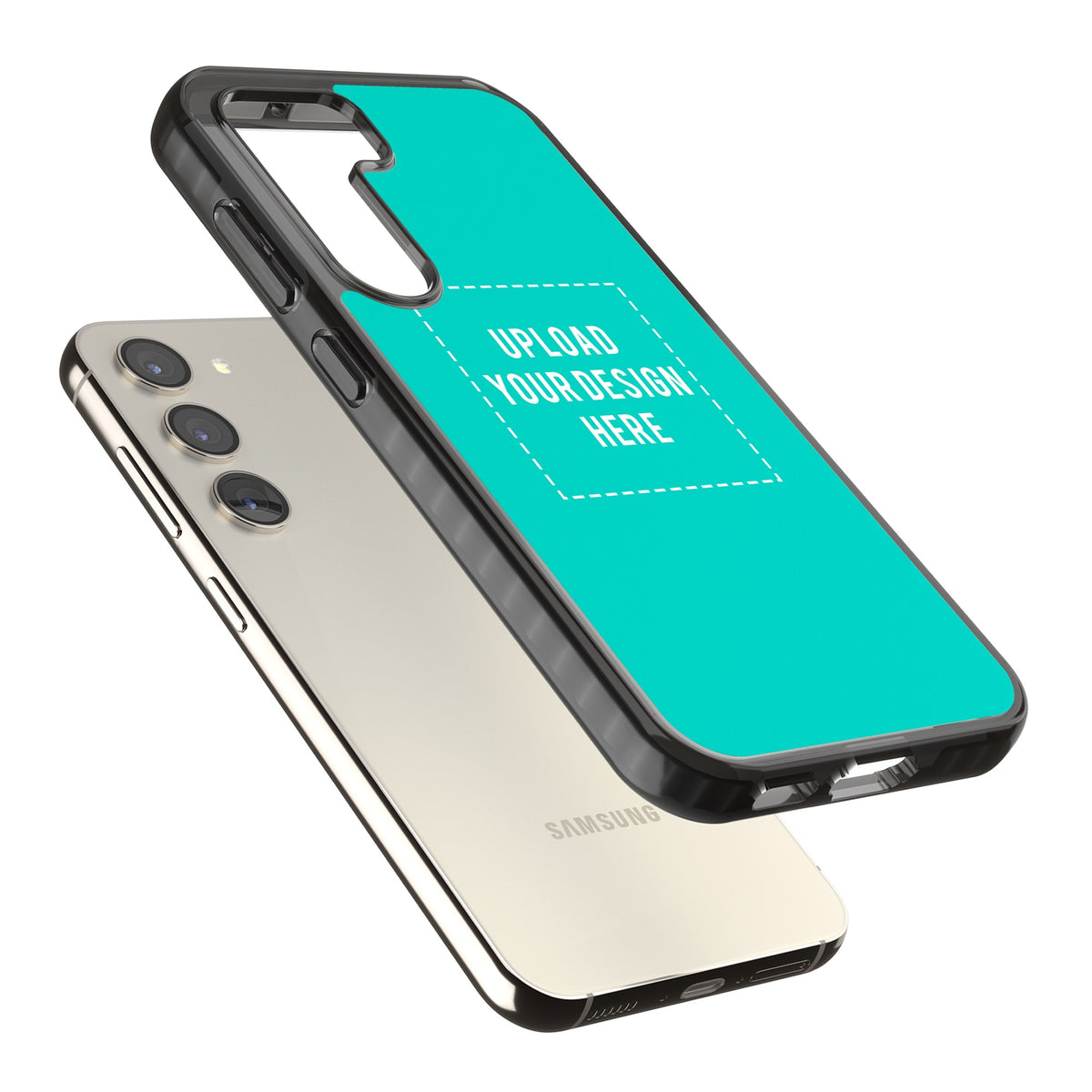Personalised Your Own Design Samsung S22 / Samsung S22 Plus / Samsung S23 / Samsung S23 Plus / Samsung S24 / Samsung S24 Plus Impact Black Phone Case angled