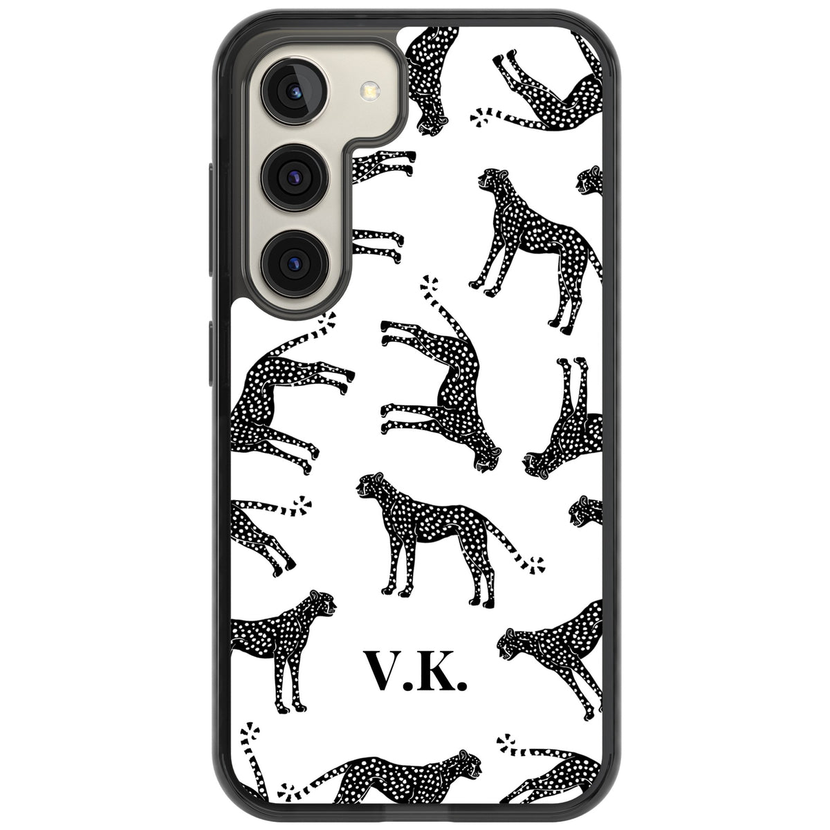 Personalised Monochrome Cheetahs Samsung S22 / Samsung S22 Plus / Samsung S23 / Samsung S23 Plus / Samsung S24 / Samsung S24 Plus Impact Black Phone Case front