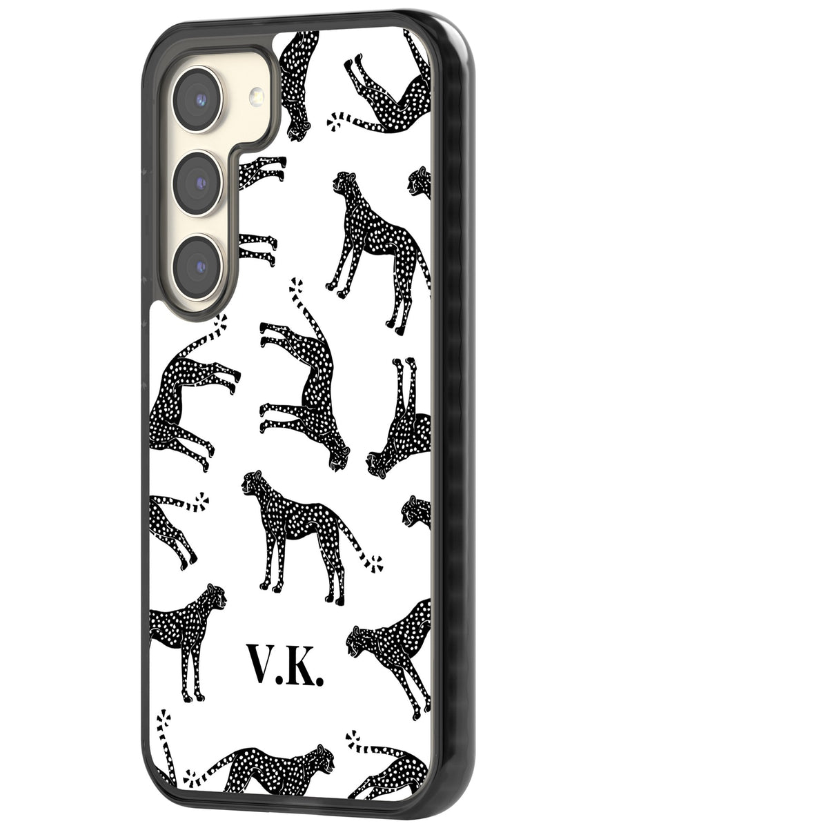 Personalised Monochrome Cheetahs Samsung S22 / Samsung S22 Plus / Samsung S23 / Samsung S23 Plus / Samsung S24 / Samsung S24 Plus Impact Black Phone Case side