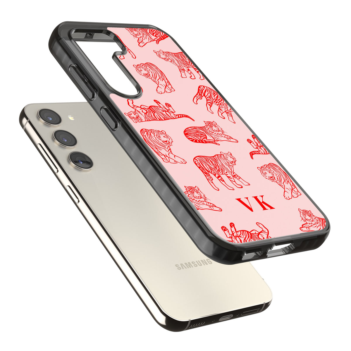 Personalised Scarlet Tiger Samsung S22 / Samsung S22 Plus / Samsung S23 / Samsung S23 Plus / Samsung S24 / Samsung S24 Plus Impact Black Phone Case angled