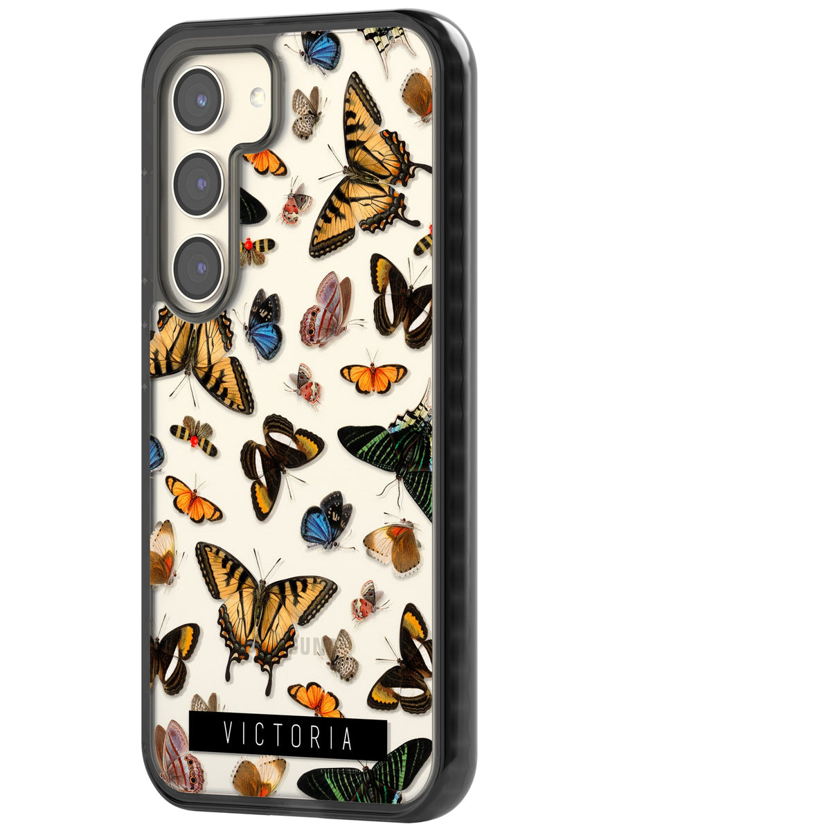 Personalised Butterfly Archive Samsung S22 / Samsung S22 Plus / Samsung S23 / Samsung S23 Plus / Samsung S24 / Samsung S24 Plus Impact Black Phone Case side