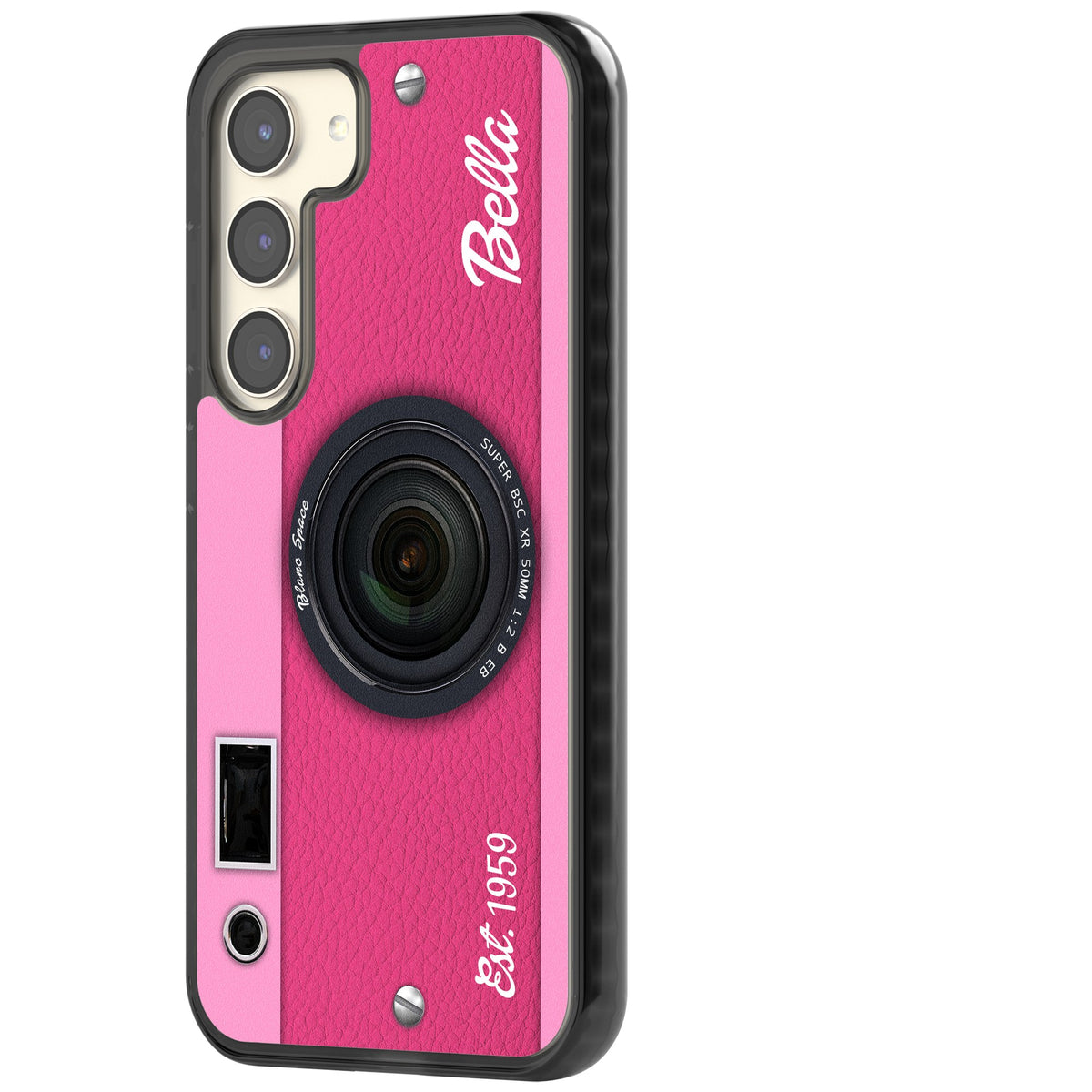 Personalised Pink Dream Camera Samsung S22 / Samsung S22 Plus / Samsung S23 / Samsung S23 Plus / Samsung S24 / Samsung S24 Plus Impact Black Phone Case side