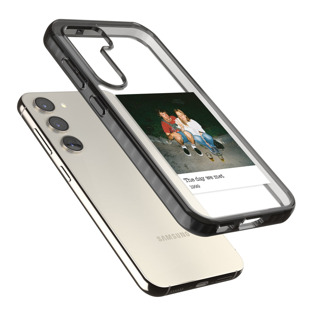 Personalised Photo Memory Samsung S22 / Samsung S22 Plus / Samsung S23 / Samsung S23 Plus / Samsung S24 / Samsung S24 Plus Impact Black Phone Case angled