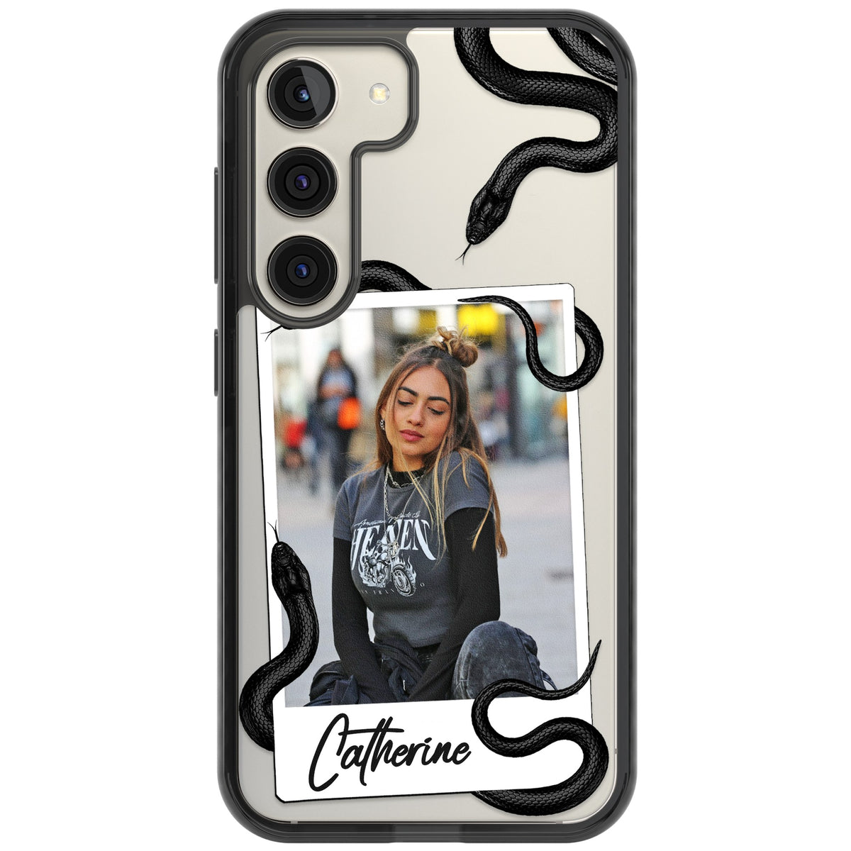Personalised Snake Instant Photo Samsung S22 / Samsung S22 Plus / Samsung S23 / Samsung S23 Plus / Samsung S24 / Samsung S24 Plus Impact Black Phone Case front