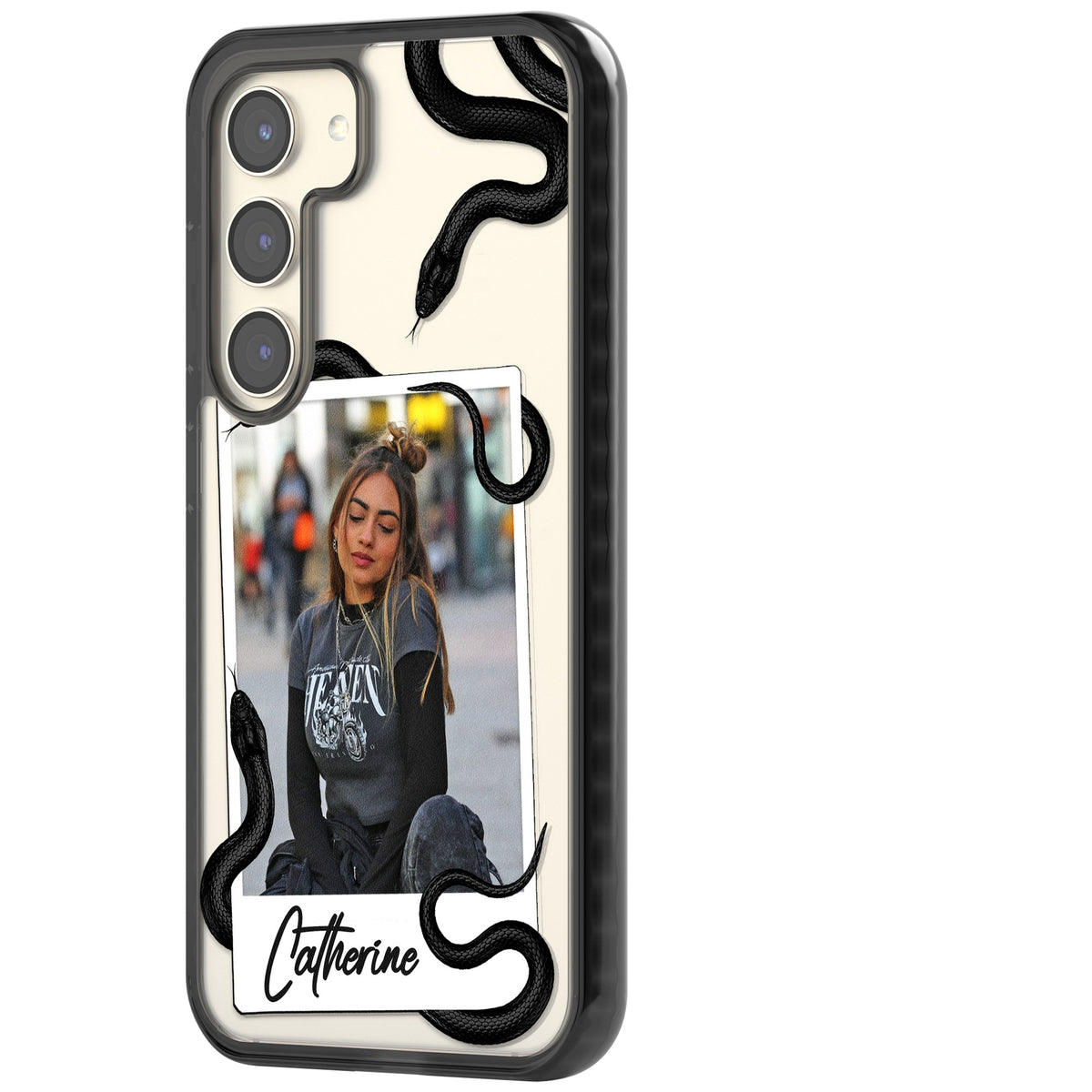 Personalised Snake Instant Photo Samsung S22 / Samsung S22 Plus / Samsung S23 / Samsung S23 Plus / Samsung S24 / Samsung S24 Plus Impact Black Phone Case side