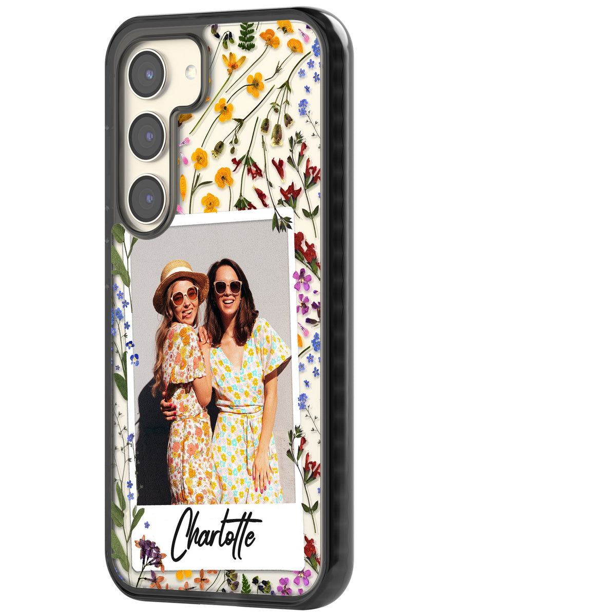 Personalised Wildflower Polaroid Samsung S22 / Samsung S22 Plus / Samsung S23 / Samsung S23 Plus / Samsung S24 / Samsung S24 Plus Impact Black Phone Case side