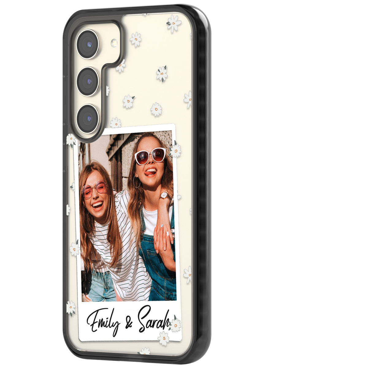 Personalised Daisy Polaroid Samsung S22 / Samsung S22 Plus / Samsung S23 / Samsung S23 Plus / Samsung S24 / Samsung S24 Plus Impact Black Phone Case side