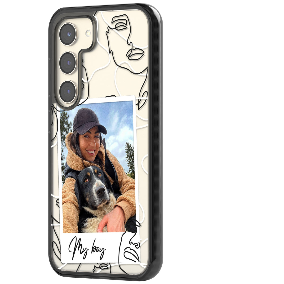 Personalised Abstract Faces Instant Photo Samsung S22 / Samsung S22 Plus / Samsung S23 / Samsung S23 Plus / Samsung S24 / Samsung S24 Plus Impact Black Phone Case side