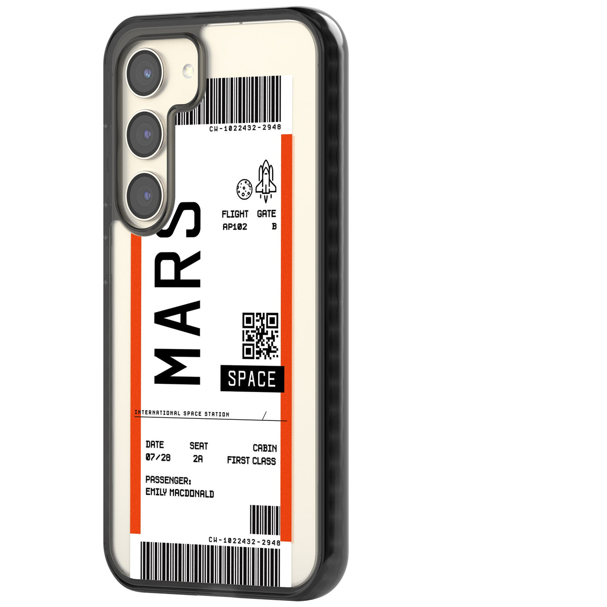 Personalised Mars Travel Ticket Samsung S22 / Samsung S22 Plus / Samsung S23 / Samsung S23 Plus / Samsung S24 / Samsung S24 Plus Impact Black Phone Case side