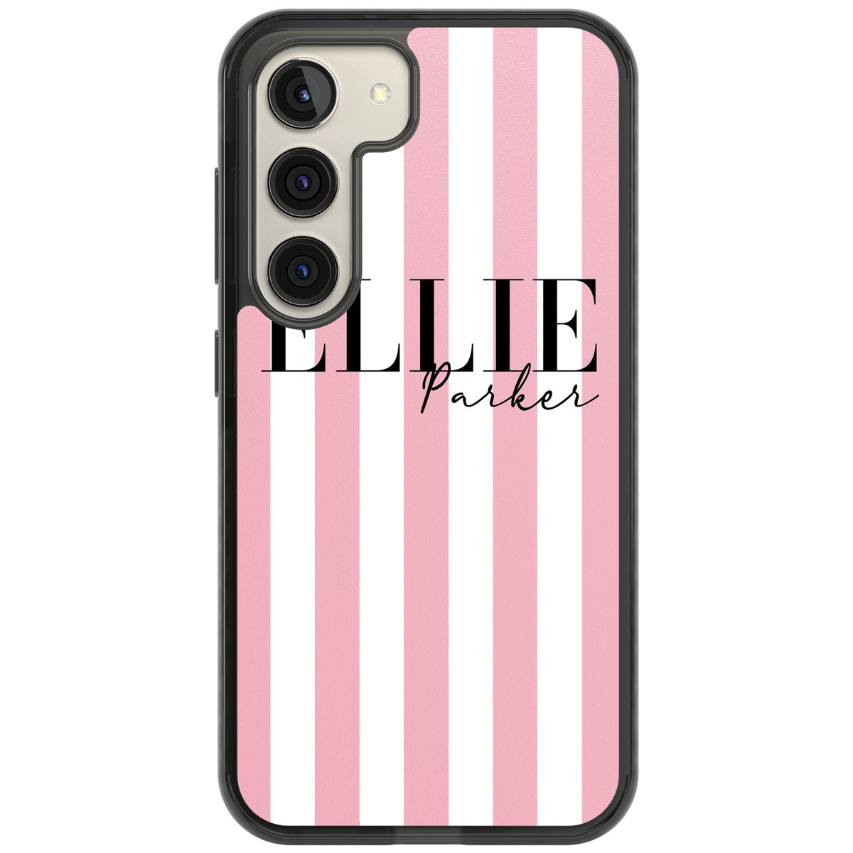 Personalised Pink Stripes Samsung S22 / Samsung S22 Plus / Samsung S23 / Samsung S23 Plus / Samsung S24 / Samsung S24 Plus Impact Black Phone Case front