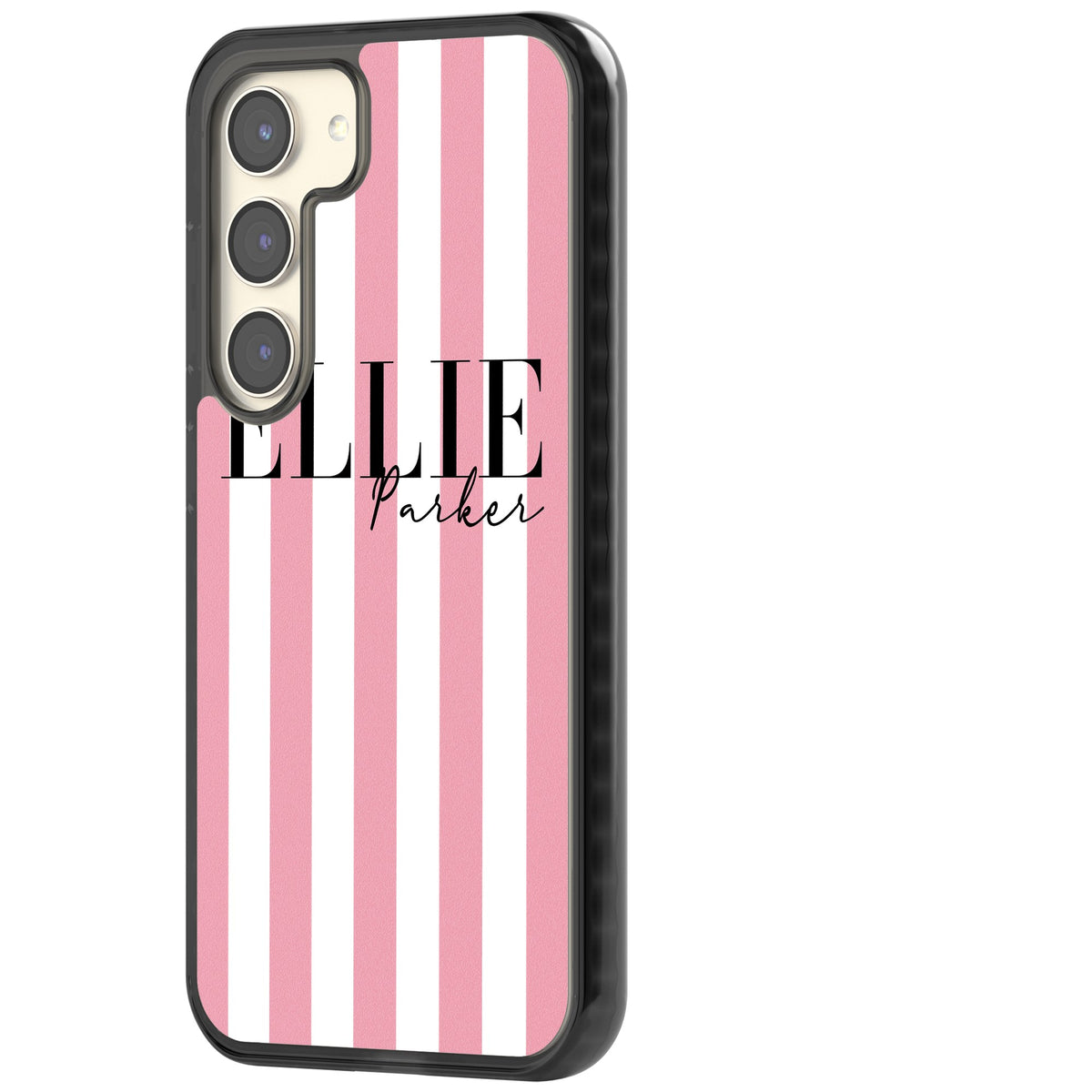 Personalised Pink Stripes Samsung S22 / Samsung S22 Plus / Samsung S23 / Samsung S23 Plus / Samsung S24 / Samsung S24 Plus Impact Black Phone Case side