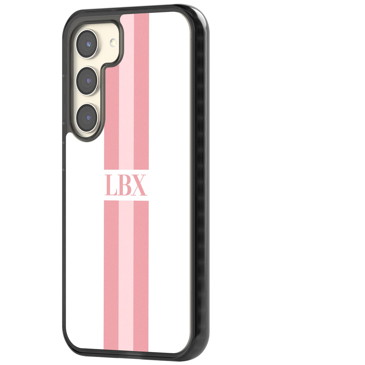Personalised Minimal Pink Stripe Samsung S22 / Samsung S22 Plus / Samsung S23 / Samsung S23 Plus / Samsung S24 / Samsung S24 Plus Impact Black Phone Case side