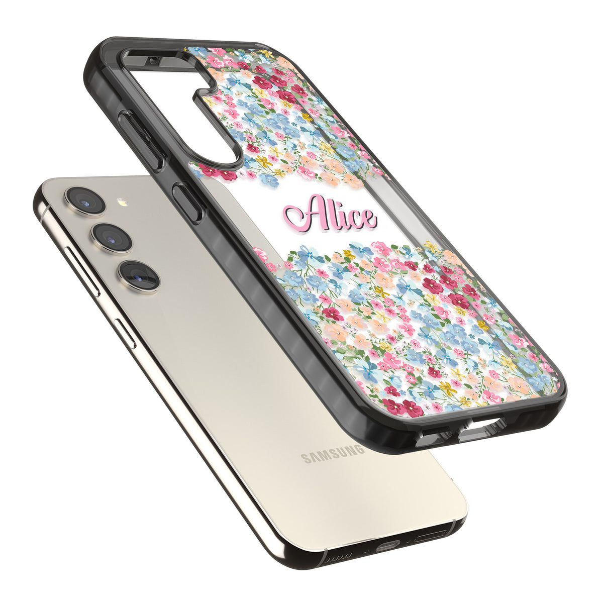 Personalised Venetian Meadow Samsung S22 / Samsung S22 Plus / Samsung S23 / Samsung S23 Plus / Samsung S24 / Samsung S24 Plus Impact Black Phone Case angled