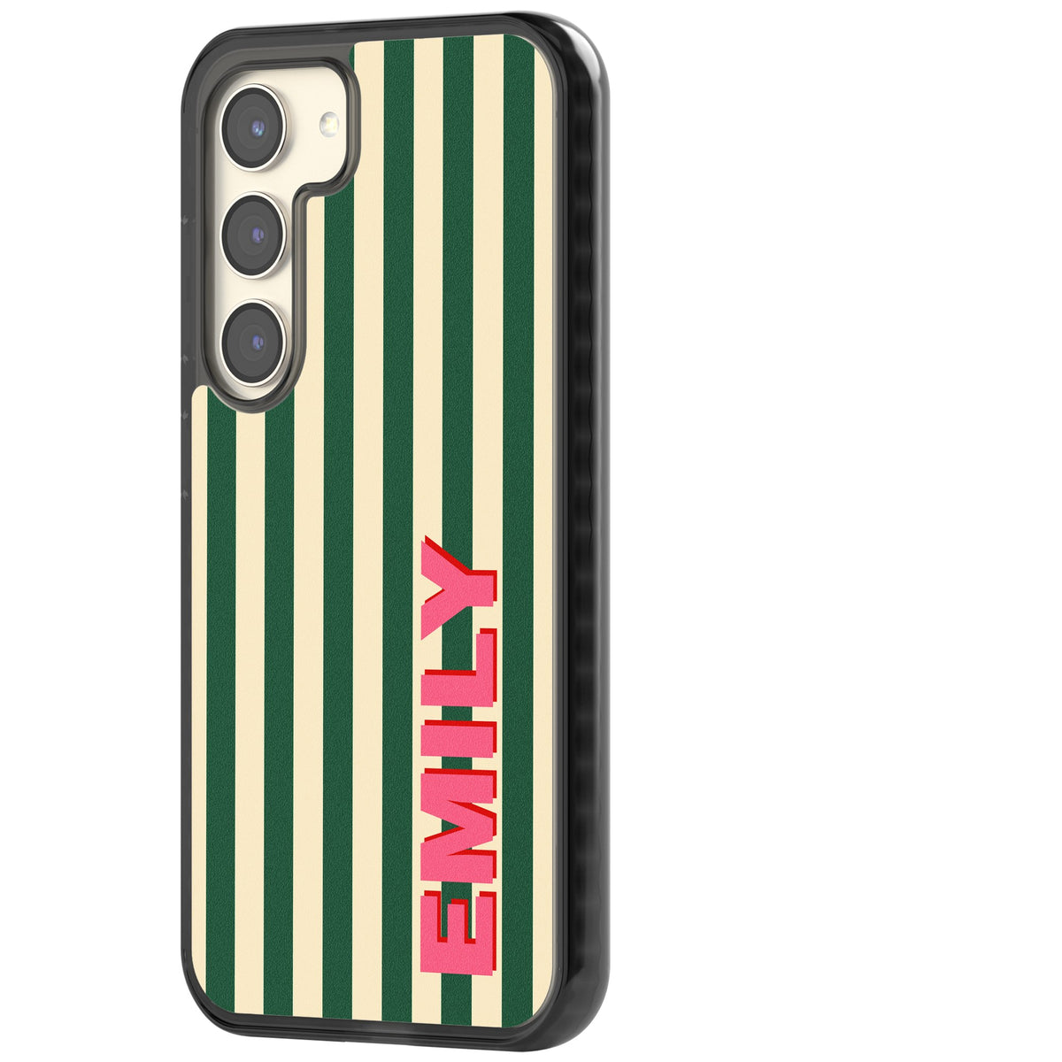 Personalised Wimbledon Stripe Samsung S22 / Samsung S22 Plus / Samsung S23 / Samsung S23 Plus / Samsung S24 / Samsung S24 Plus Impact Black Phone Case side