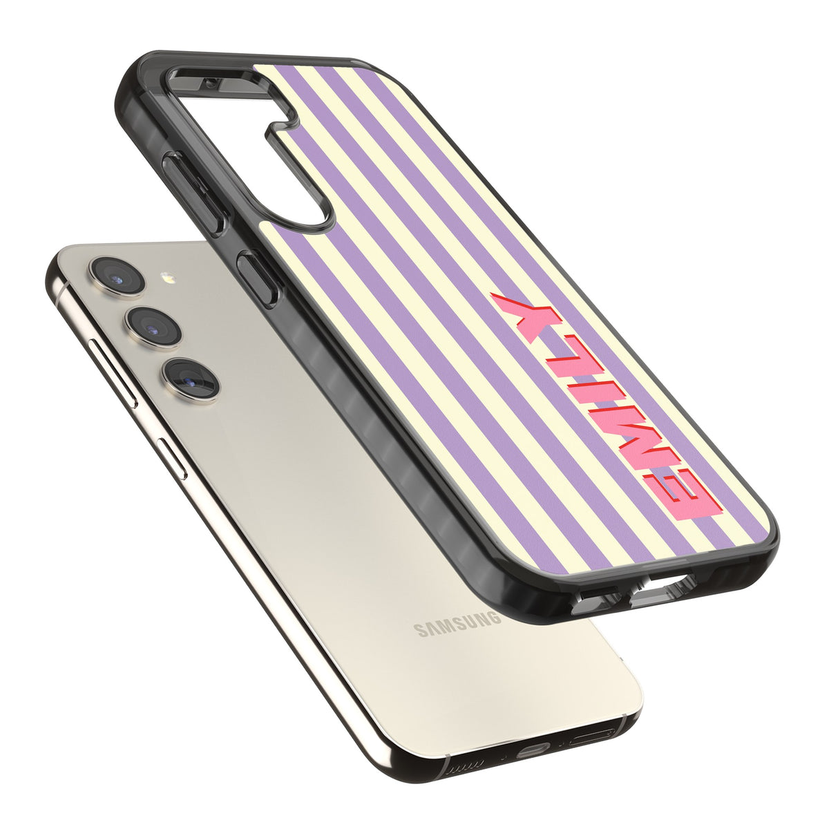Personalised Valensole Stripe Samsung S22 / Samsung S22 Plus / Samsung S23 / Samsung S23 Plus / Samsung S24 / Samsung S24 Plus Impact Black Phone Case angled
